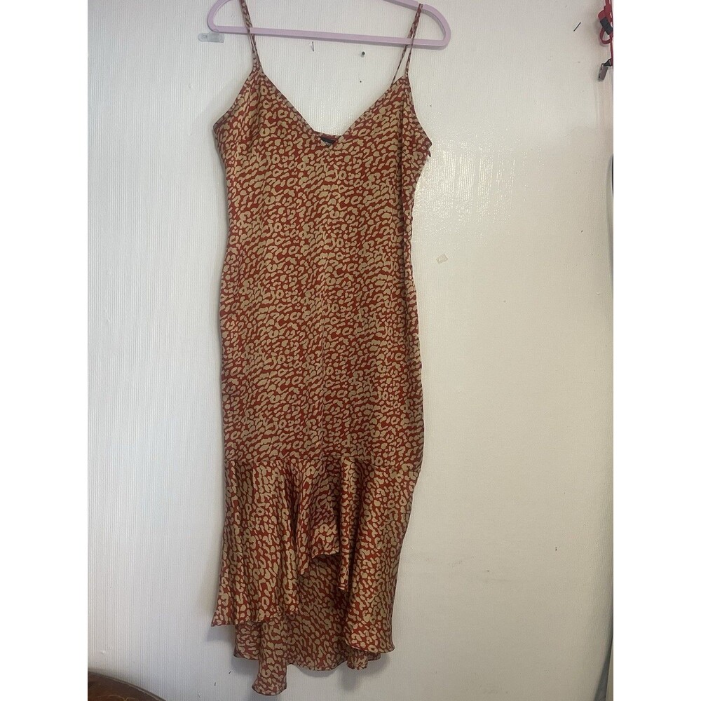 Pretty Little Thing Red Leopard Print Frill Midi Dress V neck Size 10 new